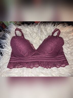 Deep Berry Floral Lace Lightly Lined Bralette Size Small